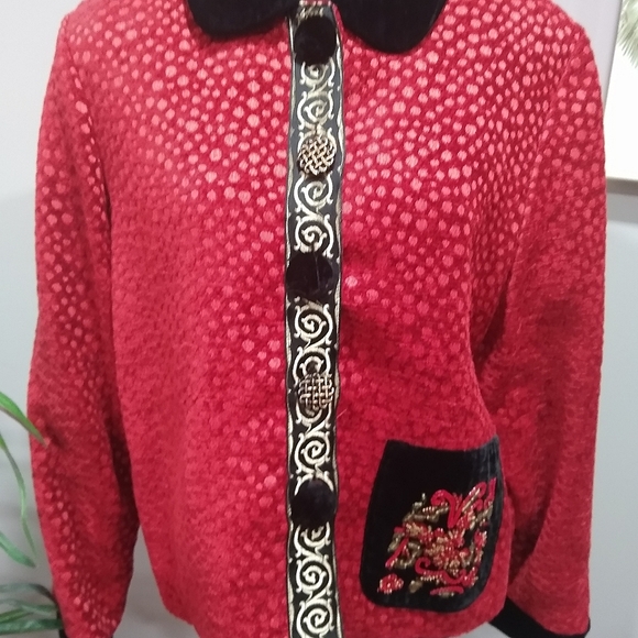 Taylor G  Red Velour Asian Flare Blazer - Picture 3 of 16